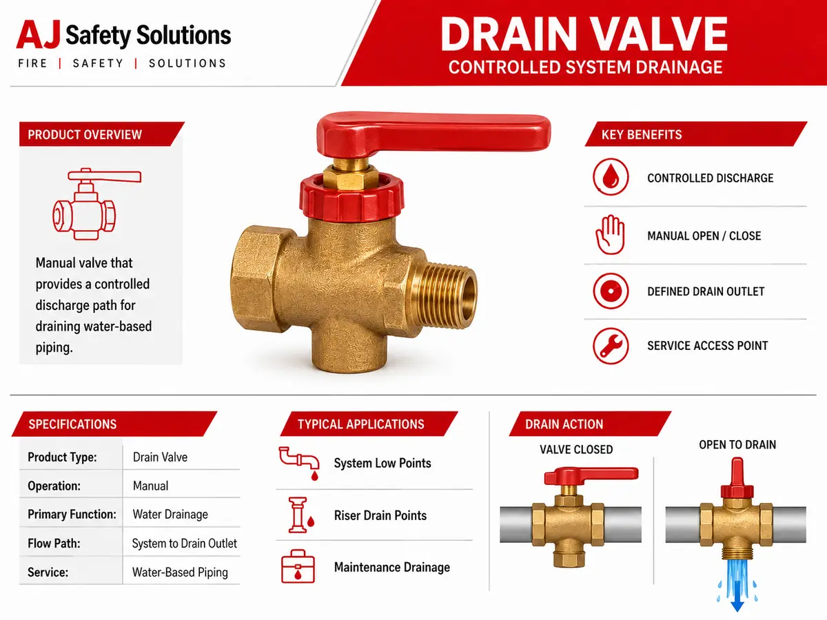 Manual drain valve for controlled water discharge from fire piping