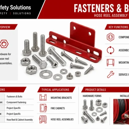 AJ Safety Solutions infographic showing generic bolts, nuts, washers and screws beside a red mounting bracket