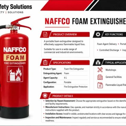 NAFFCO Foam Fire Extinguisher – 6L technical specifications and application infographic