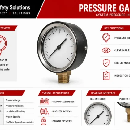 Round industrial pressure gauge with analog dial, pointer and bottom process connection