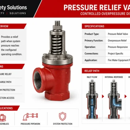 Industrial pressure relief valve with red body, spring bonnet, inlet and discharge outlet