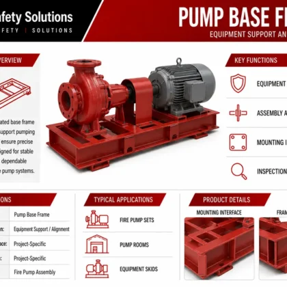 Pump base frame technical details for fire pump support and alignment
