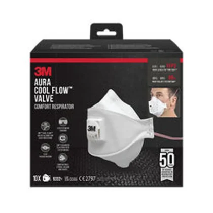 3M Aura Comfort Cool Flow Particulate Respirator 9332+, FFP3, Valved, 10/Pack — catalogue product image