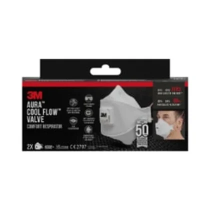 3M Aura Comfort Cool Flow Particulate Respirator 9332+, FFP3, Valved, 2/Pack — catalogue product image