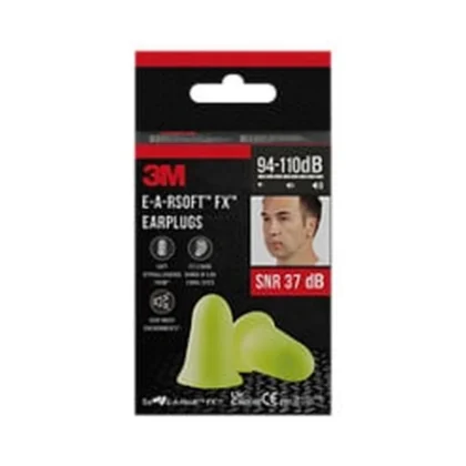 3M Earplugs E-A-Rsoft FX, Soft polyurethane foam, SNR value 37 dB, Yellow, 5 Pair/Pack — catalogue product image