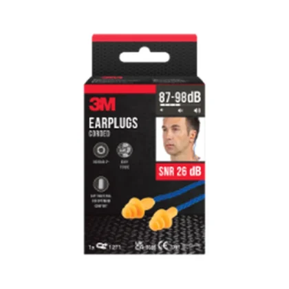 3M Corded Earplugs 1271, Three flange design, Reusable, SNR value 26 dB, Orange — catalogue product image