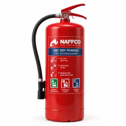 NAFFCO ABC Dry Powder Fire Extinguisher – 12kg technical specifications and application infographic
