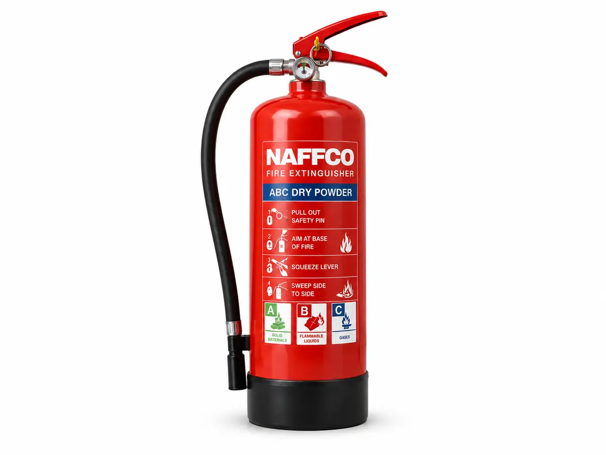 NAFFCO ABC Dry Powder Fire Extinguisher – 2kg technical specifications and application infographic