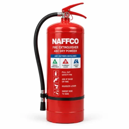 NAFFCO ABC Dry Powder Fire Extinguisher – 9kg technical specifications and application infographic