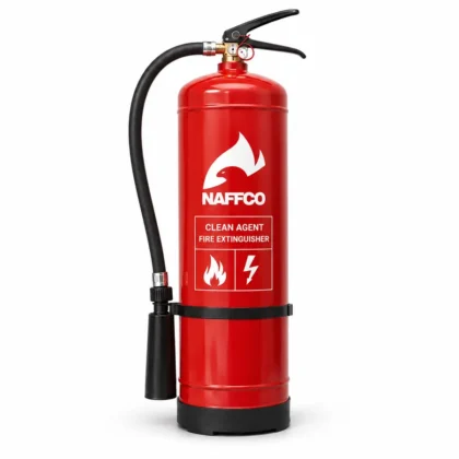 NAFFCO Clean Agent Fire Extinguisher – 12kg technical specifications and application infographic