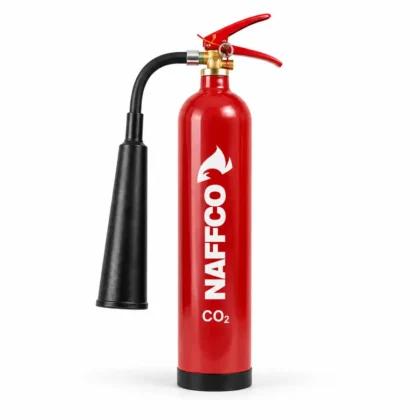 NAFFCO CO₂ Fire Extinguisher – 2kg technical specifications and application infographic