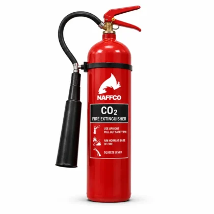 NAFFCO CO₂ Fire Extinguisher – 5kg technical specifications and application infographic