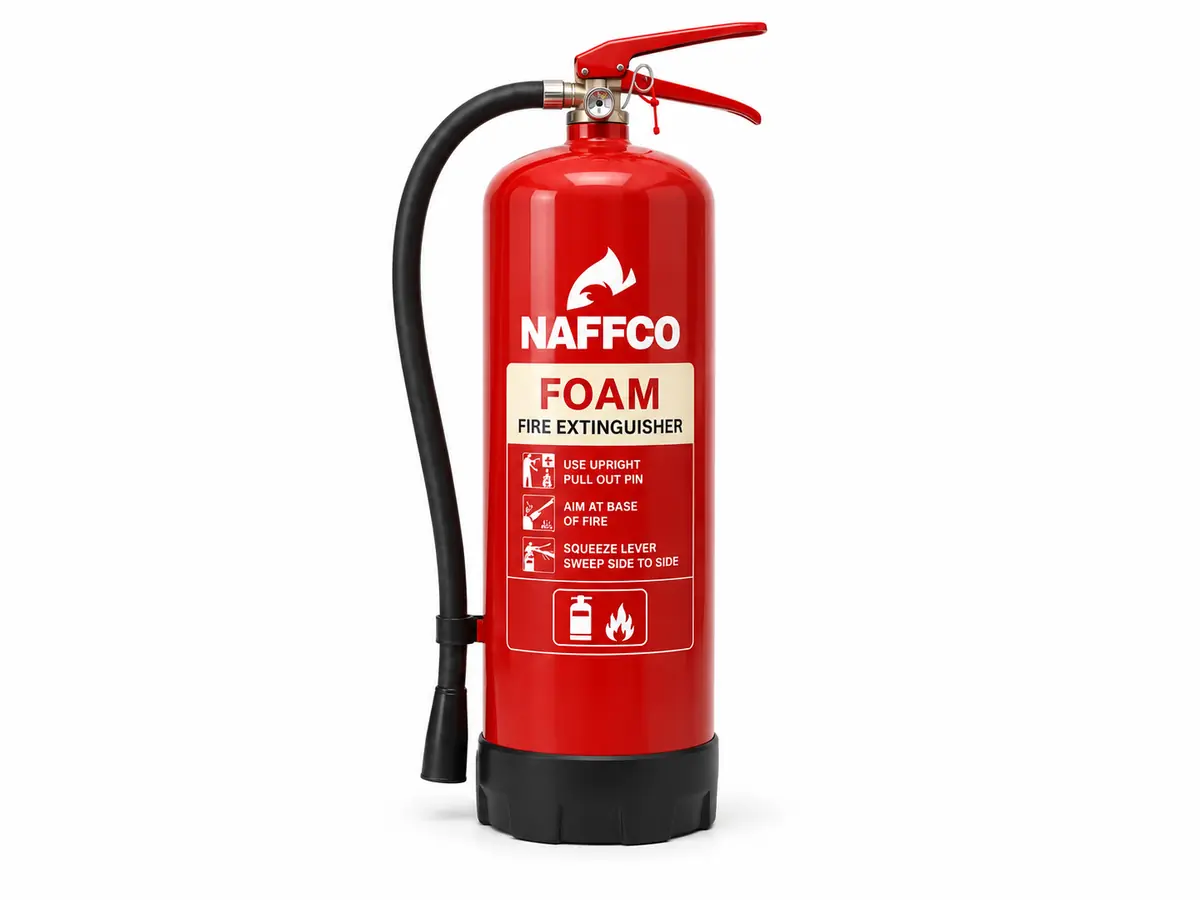 NAFFCO Foam Fire Extinguisher – 9L technical specifications and application infographic