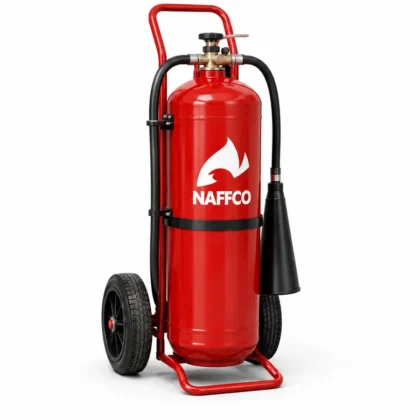 NAFFCO Mobile CO₂ Fire Extinguisher technical specifications and application infographic