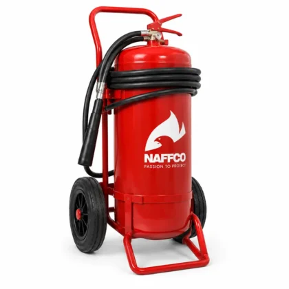 NAFFCO Mobile DCP Fire Extinguisher technical specifications and application infographic
