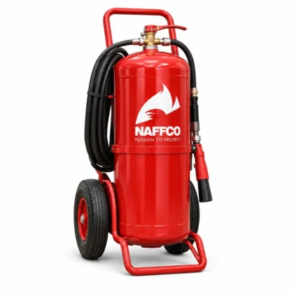 NAFFCO Mobile Foam Fire Extinguisher technical specifications and application infographic