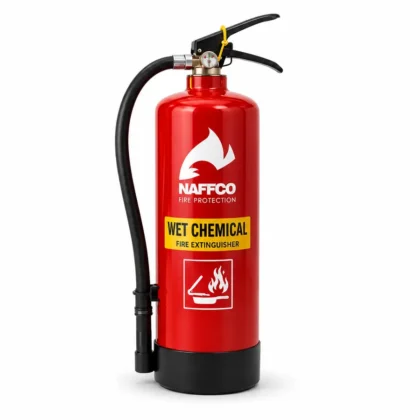 NAFFCO Wet Chemical Fire Extinguisher – 2L technical specifications and application infographic
