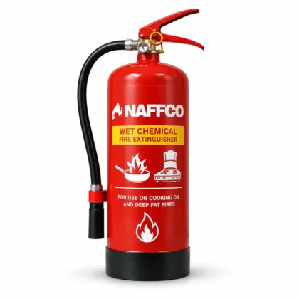 NAFFCO Wet Chemical Fire Extinguisher – 6L technical specifications and application infographic
